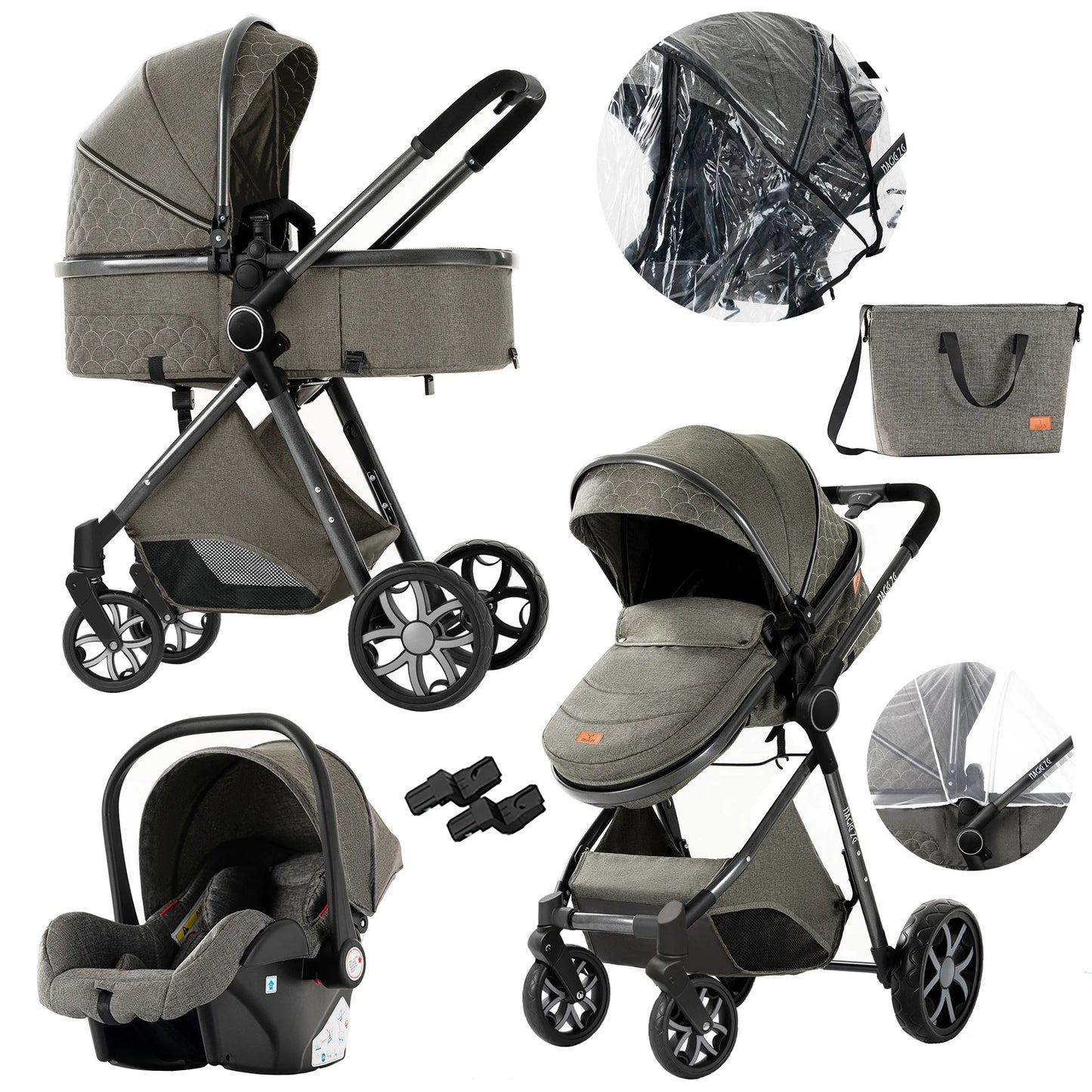 Poussette 3 en 1 pour bébé| Évolutive