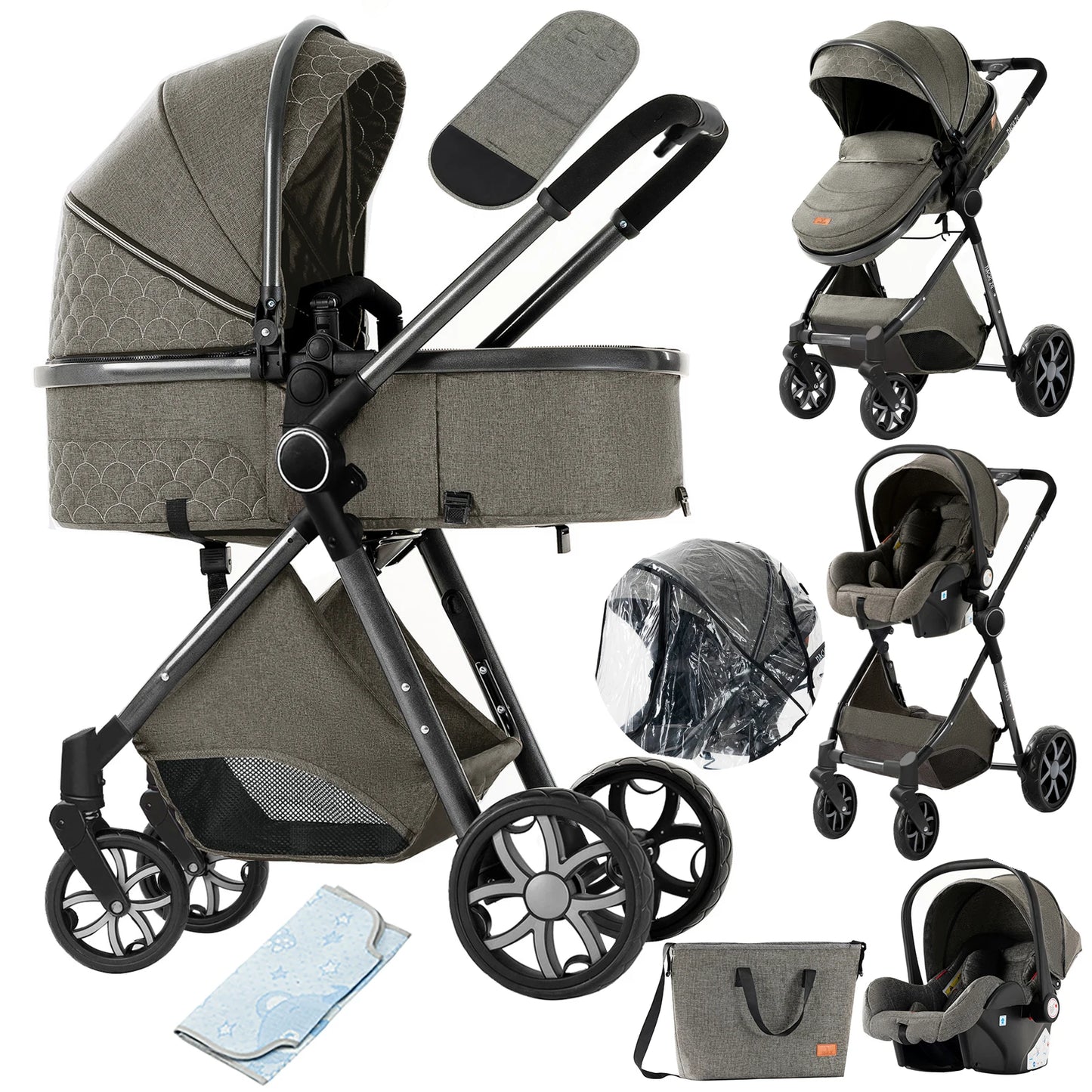 Poussette 3 en 1 pour bébé| Évolutive