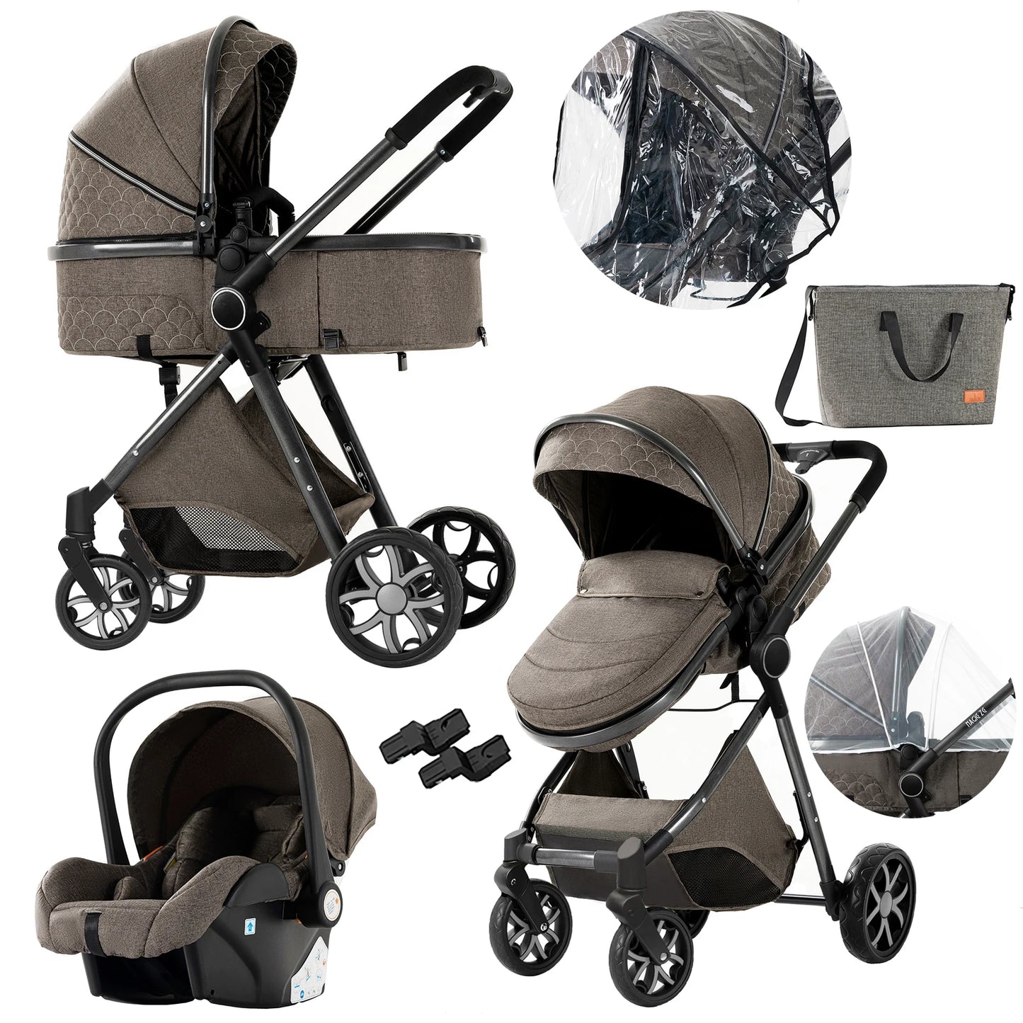 Poussette 3 en 1 pour bébé| Évolutive