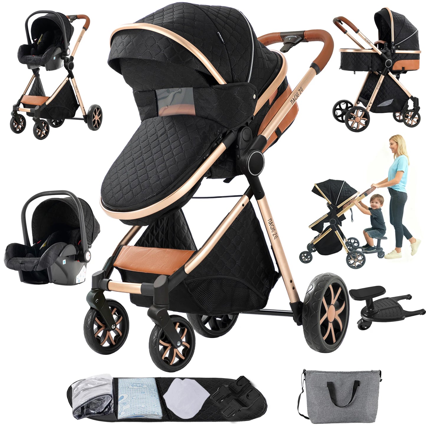 Poussette 3 en 1 pour bébé| Évolutive